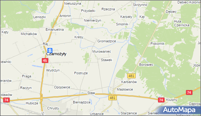mapa Stawek gmina Czarnożyły, Stawek gmina Czarnożyły na mapie Targeo