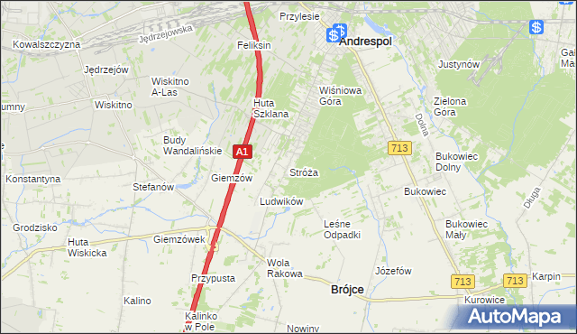 mapa Stróża gmina Andrespol, Stróża gmina Andrespol na mapie Targeo