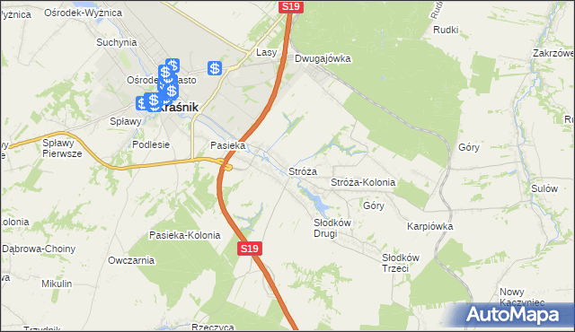 mapa Stróża gmina Kraśnik, Stróża gmina Kraśnik na mapie Targeo