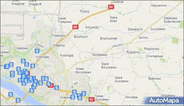 mapa Stróżewko gmina Radzanowo, Stróżewko gmina Radzanowo na mapie Targeo