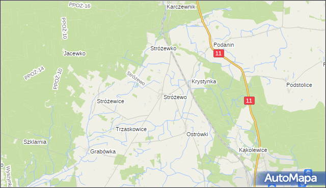 mapa Stróżewo gmina Chodzież, Stróżewo gmina Chodzież na mapie Targeo