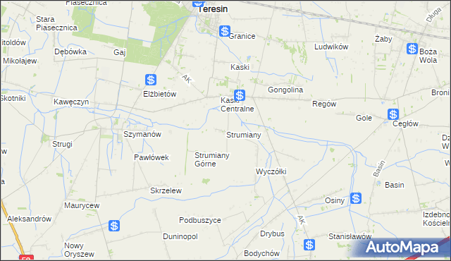 mapa Strumiany gmina Baranów, Strumiany gmina Baranów na mapie Targeo