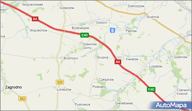 mapa Strupice gmina Chojnów, Strupice gmina Chojnów na mapie Targeo