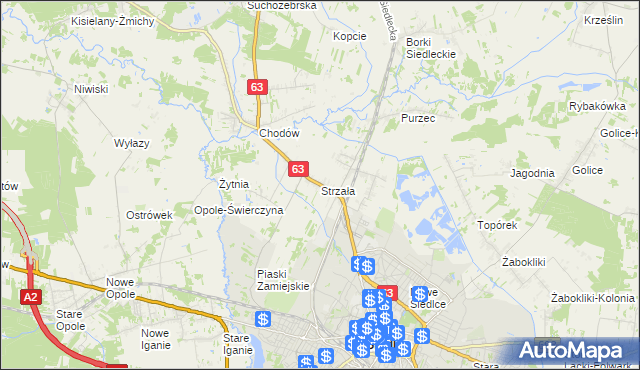 mapa Strzała gmina Siedlce, Strzała gmina Siedlce na mapie Targeo