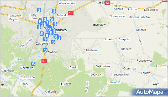 mapa Strzałków gmina Radomsko, Strzałków gmina Radomsko na mapie Targeo