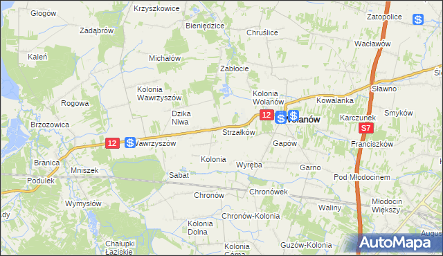 mapa Strzałków gmina Wolanów, Strzałków gmina Wolanów na mapie Targeo