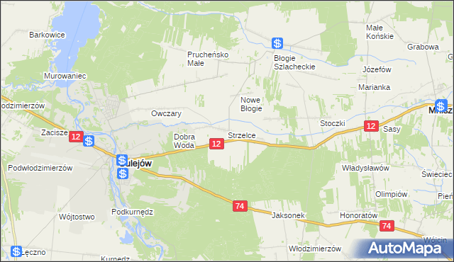 mapa Strzelce gmina Mniszków, Strzelce gmina Mniszków na mapie Targeo