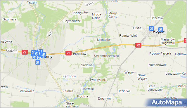 mapa Strzemboszewice, Strzemboszewice na mapie Targeo