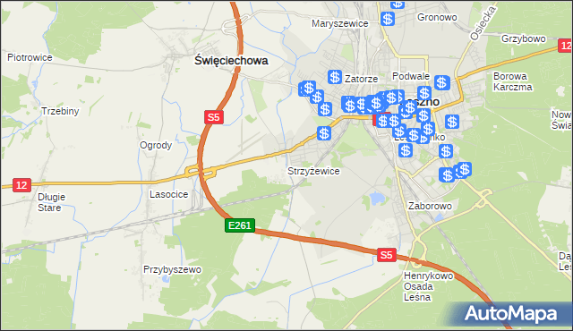 mapa Strzyżewice gmina Święciechowa, Strzyżewice gmina Święciechowa na mapie Targeo