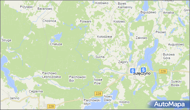 mapa Sucha gmina Sulęczyno, Sucha gmina Sulęczyno na mapie Targeo