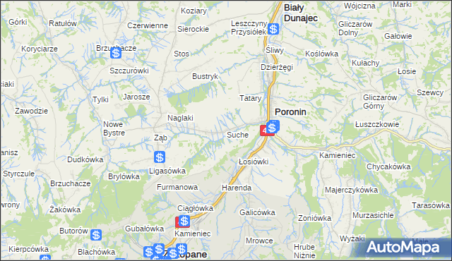 mapa Suche gmina Poronin, Suche gmina Poronin na mapie Targeo