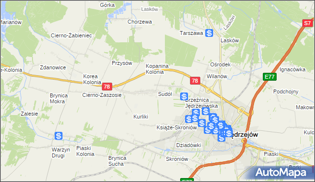 mapa Sudół gmina Jędrzejów, Sudół gmina Jędrzejów na mapie Targeo