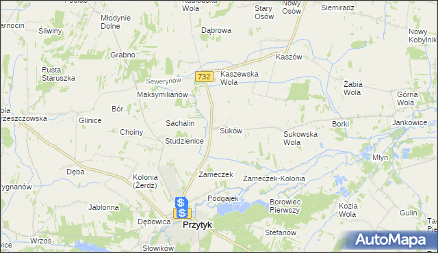 mapa Suków gmina Przytyk, Suków gmina Przytyk na mapie Targeo