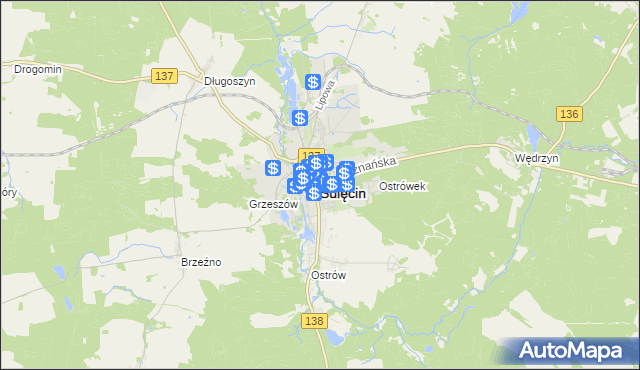 mapa Sulęcin, Sulęcin na mapie Targeo