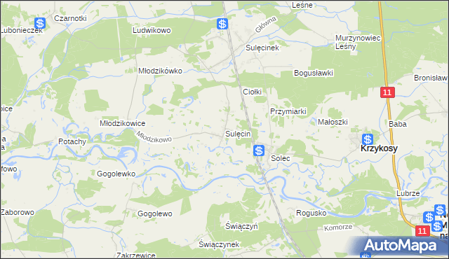 mapa Sulęcin gmina Krzykosy, Sulęcin gmina Krzykosy na mapie Targeo