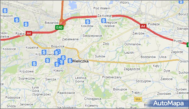 mapa Sułków gmina Wieliczka, Sułków gmina Wieliczka na mapie Targeo