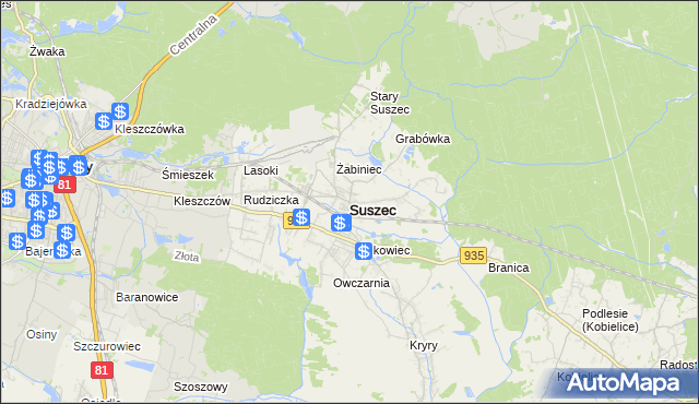 mapa Suszec powiat pszczyński, Suszec powiat pszczyński na mapie Targeo