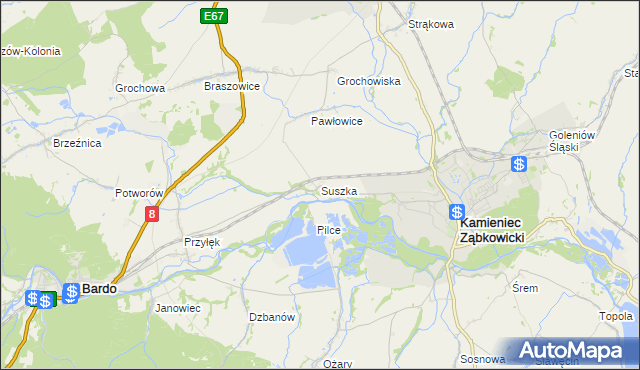 mapa Suszka gmina Kamieniec Ząbkowicki, Suszka gmina Kamieniec Ząbkowicki na mapie Targeo