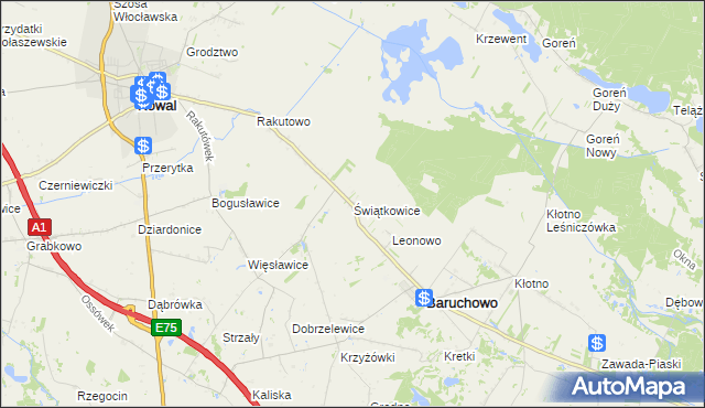 mapa Świątkowice gmina Baruchowo, Świątkowice gmina Baruchowo na mapie Targeo