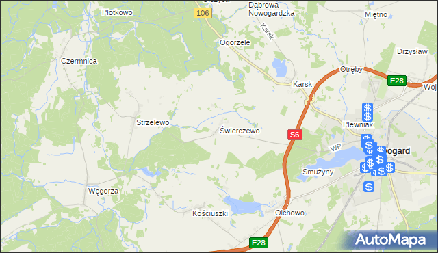 mapa Świerczewo gmina Nowogard, Świerczewo gmina Nowogard na mapie Targeo