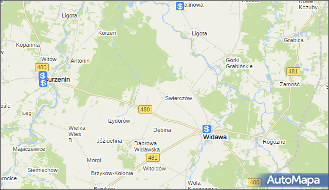 mapa Świerczów gmina Widawa, Świerczów gmina Widawa na mapie Targeo