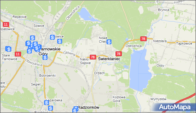 mapa Świerklaniec, Świerklaniec na mapie Targeo