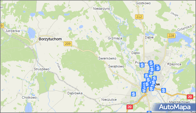 mapa Świerkówko gmina Bytów, Świerkówko gmina Bytów na mapie Targeo