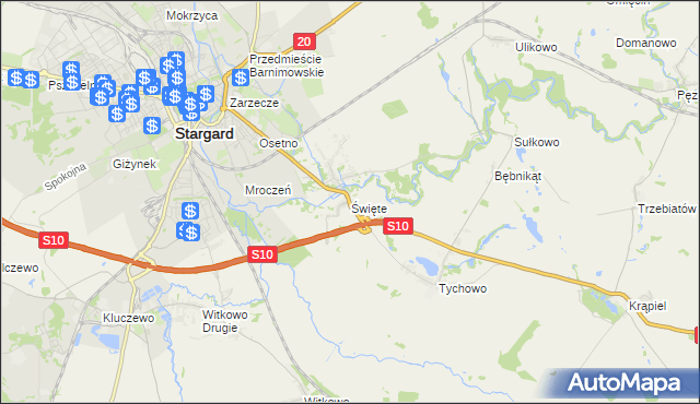 mapa Święte gmina Stargard, Święte gmina Stargard na mapie Targeo