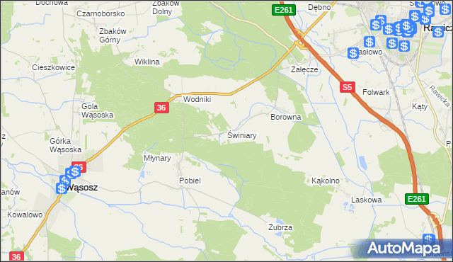 mapa Świniary gmina Wąsosz, Świniary gmina Wąsosz na mapie Targeo