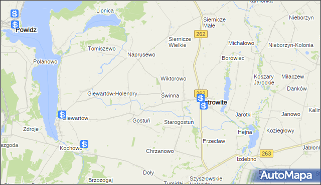 mapa Świnna gmina Ostrowite, Świnna gmina Ostrowite na mapie Targeo