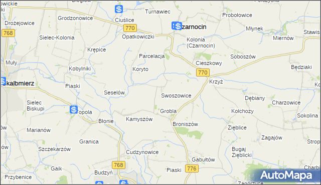 mapa Swoszowice gmina Czarnocin, Swoszowice gmina Czarnocin na mapie Targeo