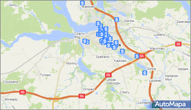 mapa Szafranki gmina Ostróda, Szafranki gmina Ostróda na mapie Targeo