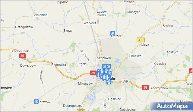 mapa Szczawin gmina Strzelin, Szczawin gmina Strzelin na mapie Targeo