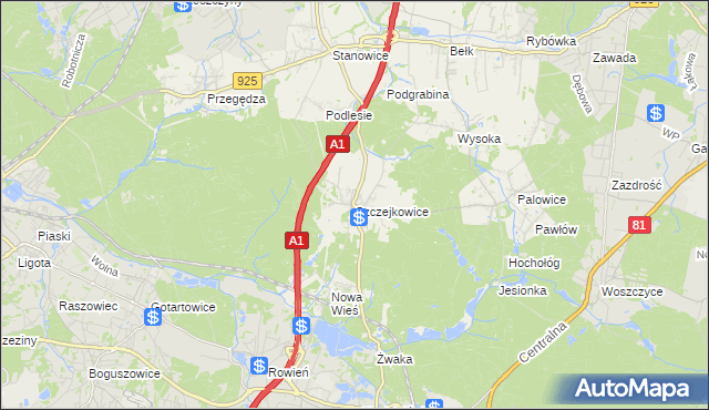 mapa Szczejkowice, Szczejkowice na mapie Targeo