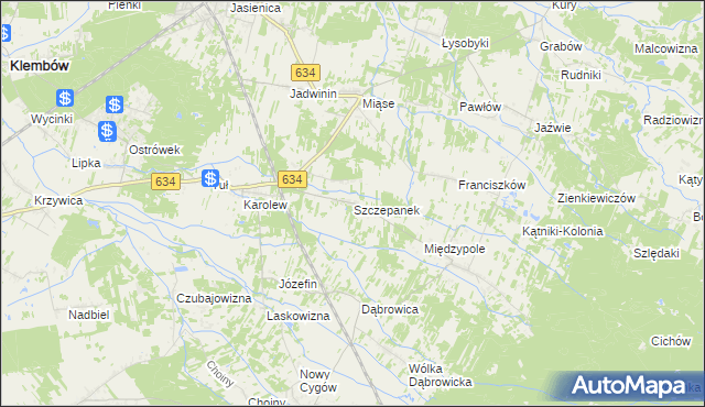 mapa Szczepanek gmina Tłuszcz, Szczepanek gmina Tłuszcz na mapie Targeo