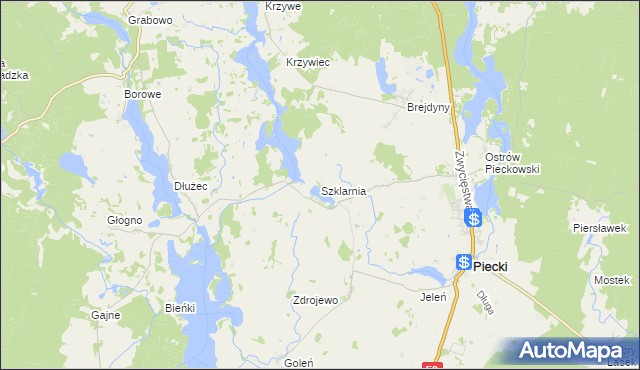 mapa Szklarnia gmina Piecki, Szklarnia gmina Piecki na mapie Targeo