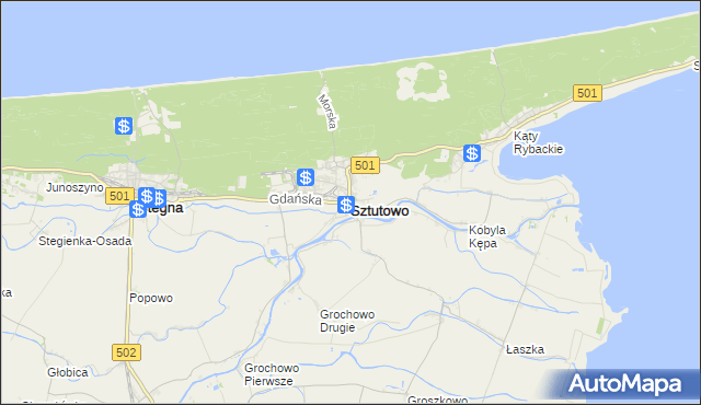 mapa Sztutowo, Sztutowo na mapie Targeo