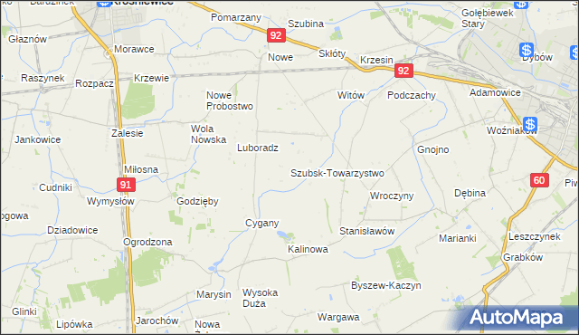 mapa Szubsk-Towarzystwo, Szubsk-Towarzystwo na mapie Targeo