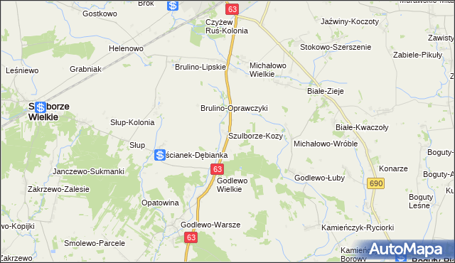 mapa Szulborze-Kozy, Szulborze-Kozy na mapie Targeo