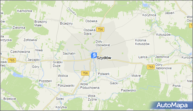 mapa Szydłów powiat staszowski, Szydłów powiat staszowski na mapie Targeo