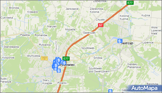 mapa Szydłówek gmina Szydłowiec, Szydłówek gmina Szydłowiec na mapie Targeo