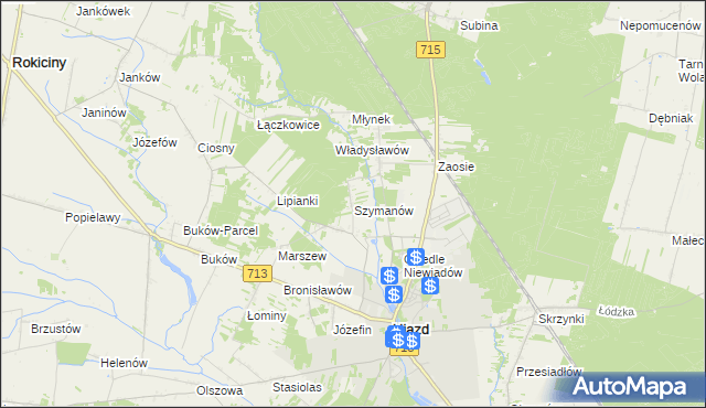 mapa Szymanów gmina Ujazd, Szymanów gmina Ujazd na mapie Targeo