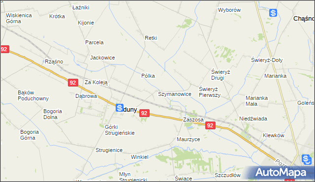 mapa Szymanowice gmina Zduny, Szymanowice gmina Zduny na mapie Targeo