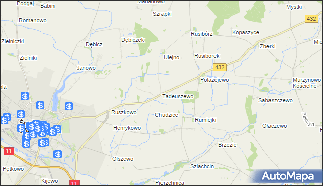 mapa Tadeuszewo, Tadeuszewo na mapie Targeo