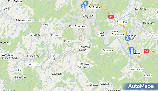 mapa Tarnawa Dolna gmina Zagórz, Tarnawa Dolna gmina Zagórz na mapie Targeo