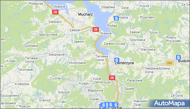 mapa Tarnawa Dolna gmina Zembrzyce, Tarnawa Dolna gmina Zembrzyce na mapie Targeo