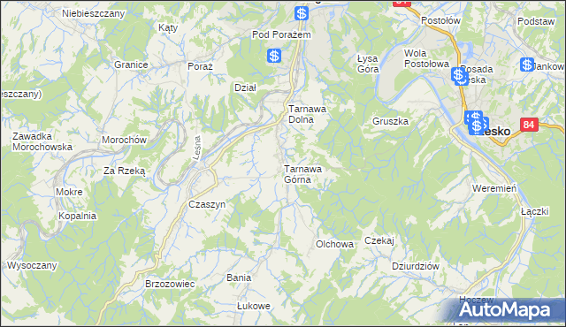 mapa Tarnawa Górna gmina Zagórz, Tarnawa Górna gmina Zagórz na mapie Targeo