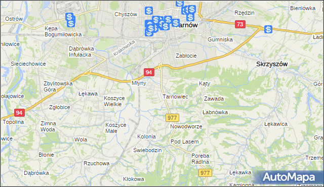 mapa Tarnowiec gmina Tarnów, Tarnowiec gmina Tarnów na mapie Targeo