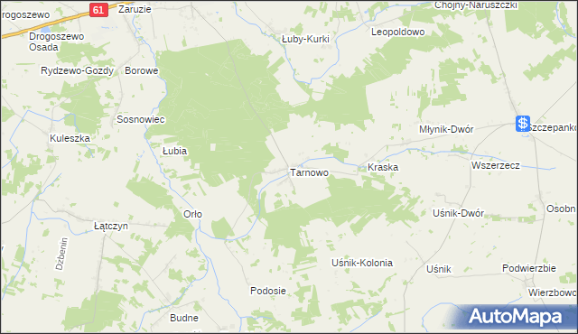 mapa Tarnowo gmina Miastkowo, Tarnowo gmina Miastkowo na mapie Targeo