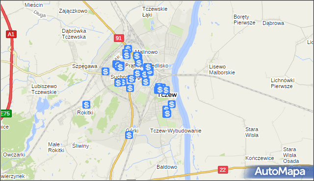 mapa Tczew, Tczew na mapie Targeo